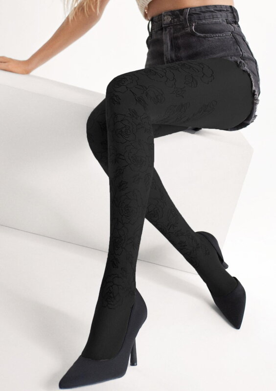 Efektné dámske pančuchy s čiernymi 3D ružami GRACE B04 40 DEN Marilyn